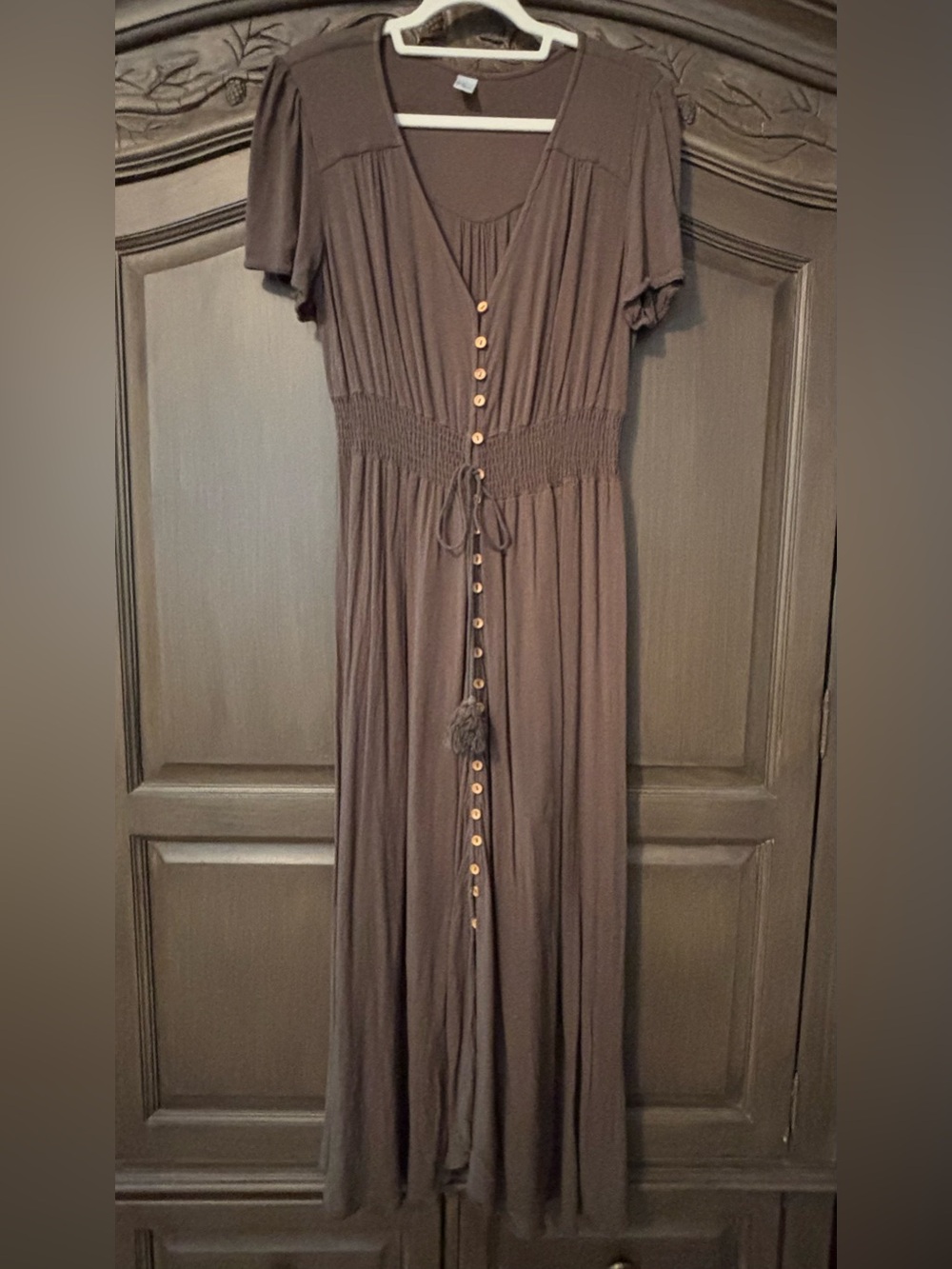 Women’s olive green button front boho maxi dress xxl